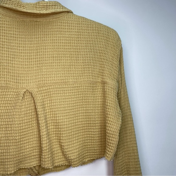 Free People Scout Cropped Jacket Top Buttondown Cotton Oversized Small Mustard - Picture 6 of 14